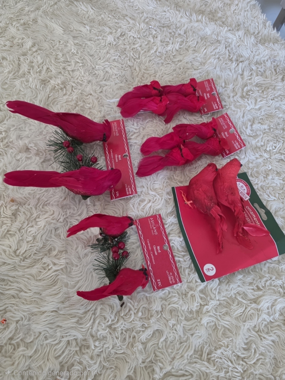 Bright Red Holiday Bird Ornaments with Clip - Set of Decorative Birds